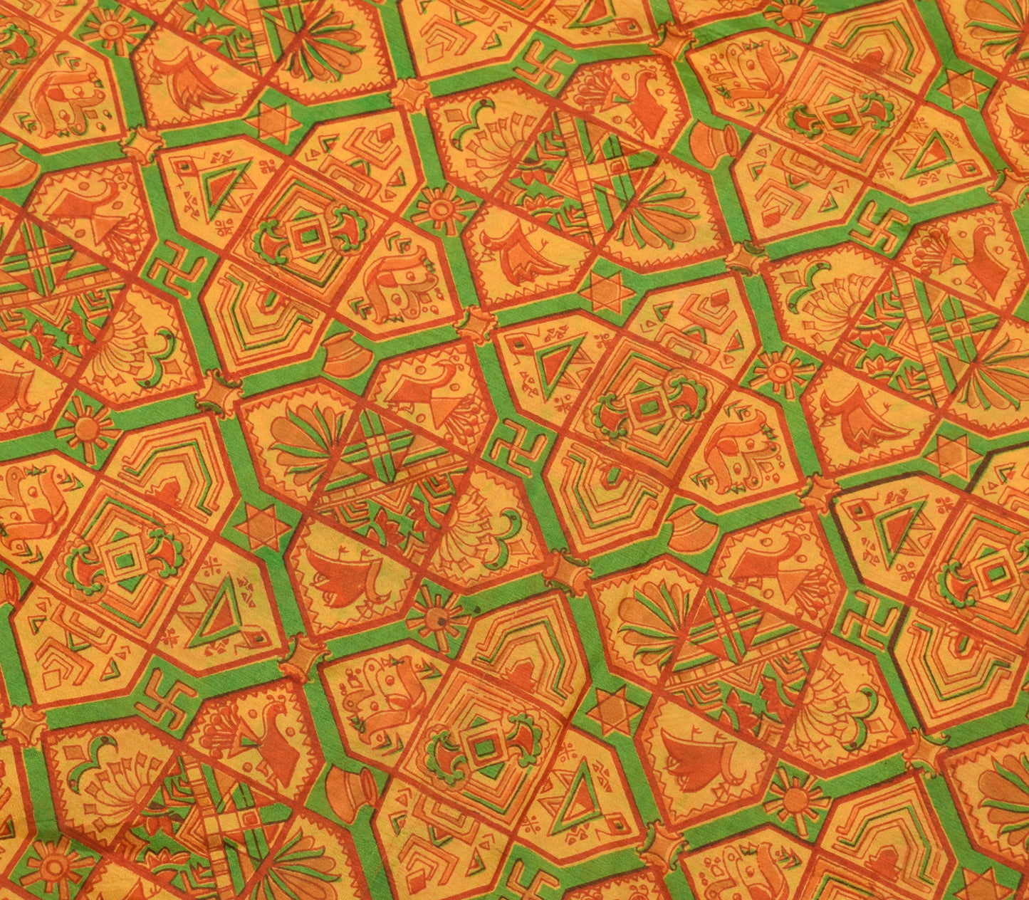 Sushila Vintage Bright Orange Saree 100% Pure Silk Printed Soft Craft Fabric