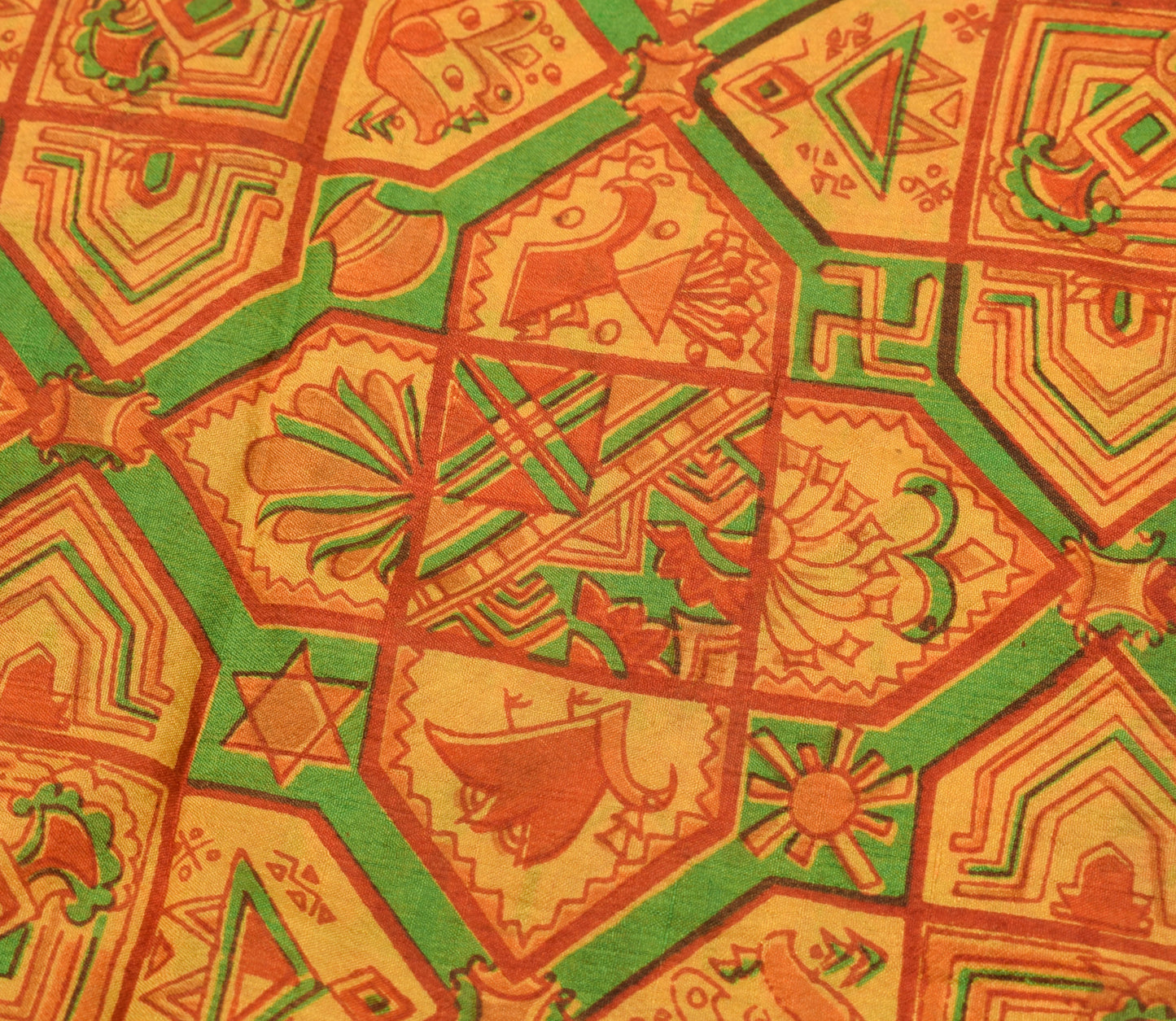 Sushila Vintage Bright Orange Saree 100% Pure Silk Printed Soft Craft Fabric