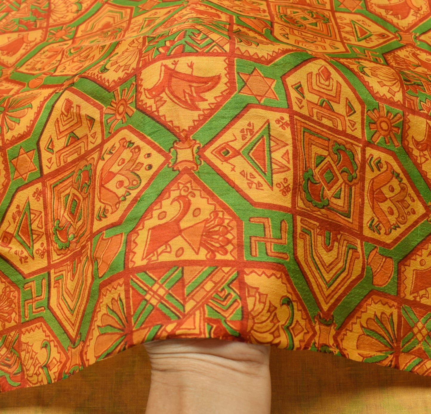 Sushila Vintage Bright Orange Saree 100% Pure Silk Printed Soft Craft Fabric