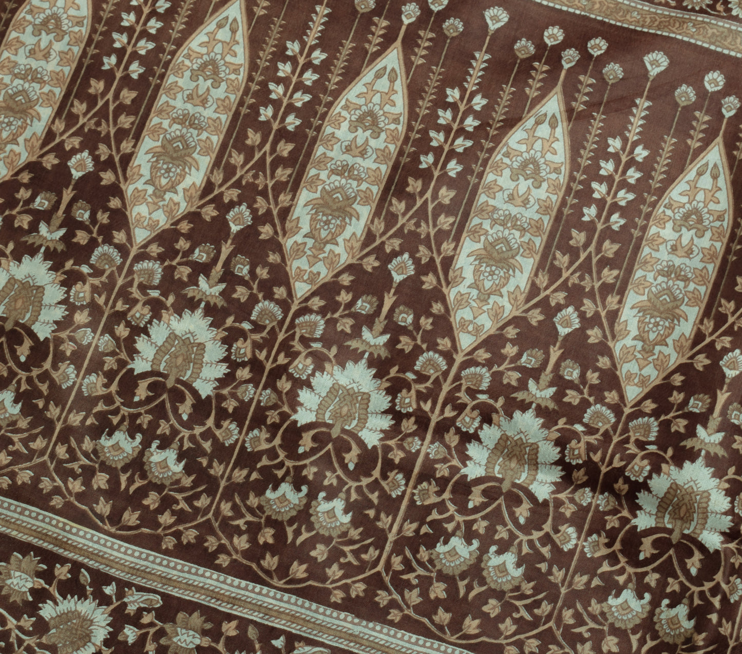 Sushila Vintage Dark Brown Indian Saree 100% Pure Silk Printed 5 YD Craft Fabric