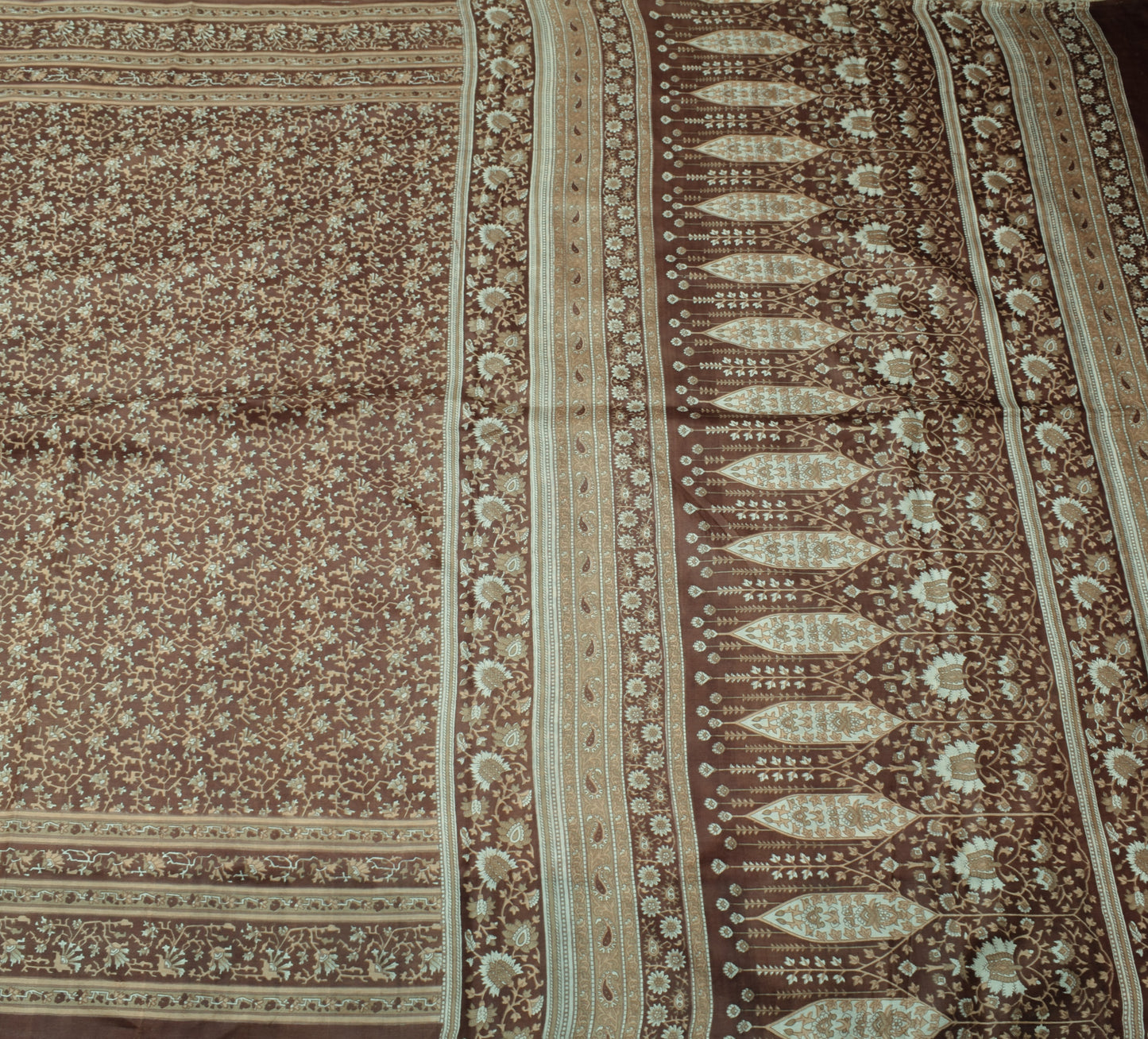 Sushila Vintage Dark Brown Indian Saree 100% Pure Silk Printed 5 YD Craft Fabric