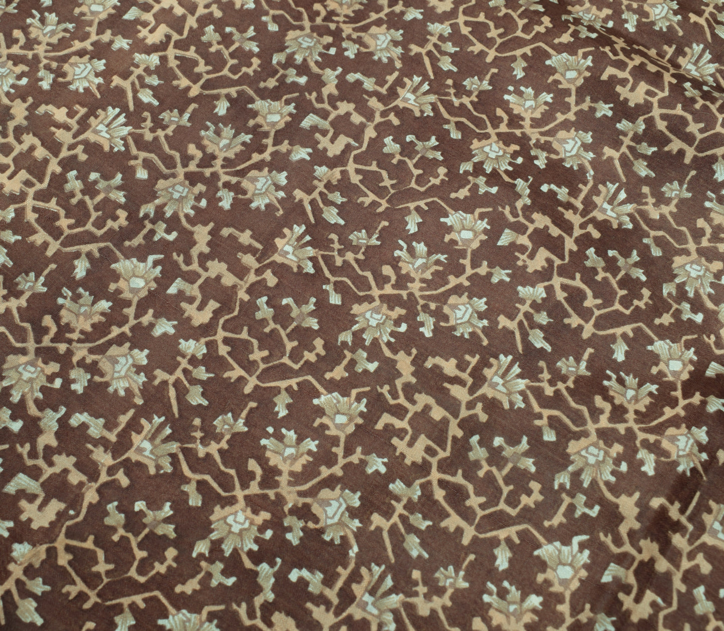 Sushila Vintage Dark Brown Indian Saree 100% Pure Silk Printed 5 YD Craft Fabric