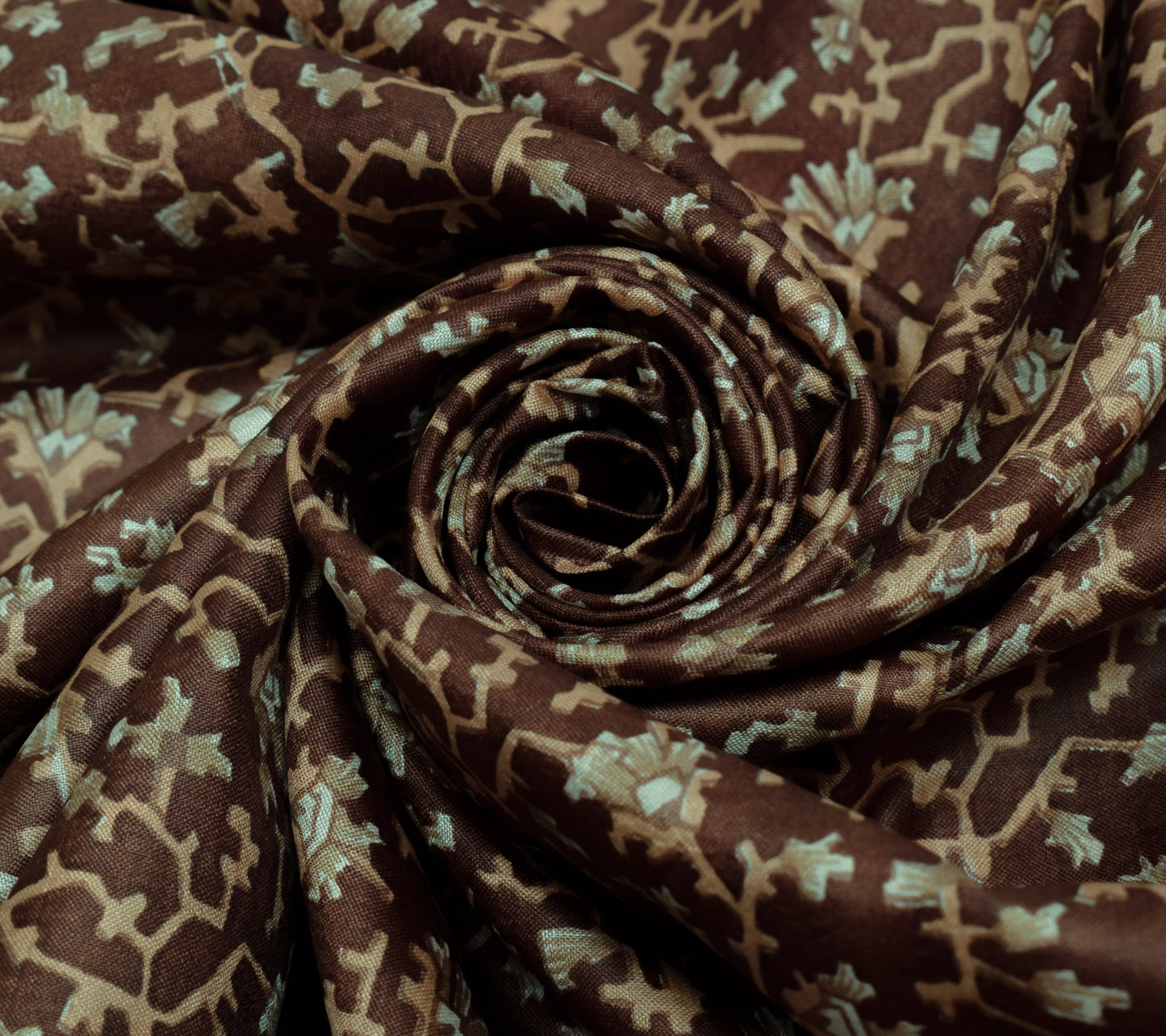Sushila Vintage Dark Brown Indian Saree 100% Pure Silk Printed 5 YD Craft Fabric