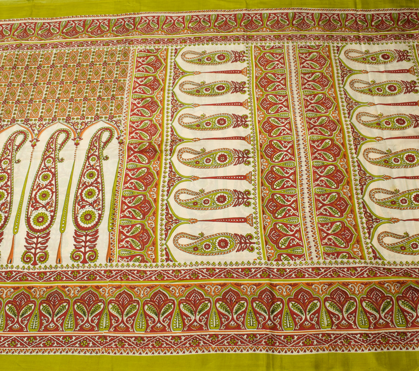 Sushila Vintage Cream Saree 100% Pure Silk Printed Paisley Soft Craft Fabric