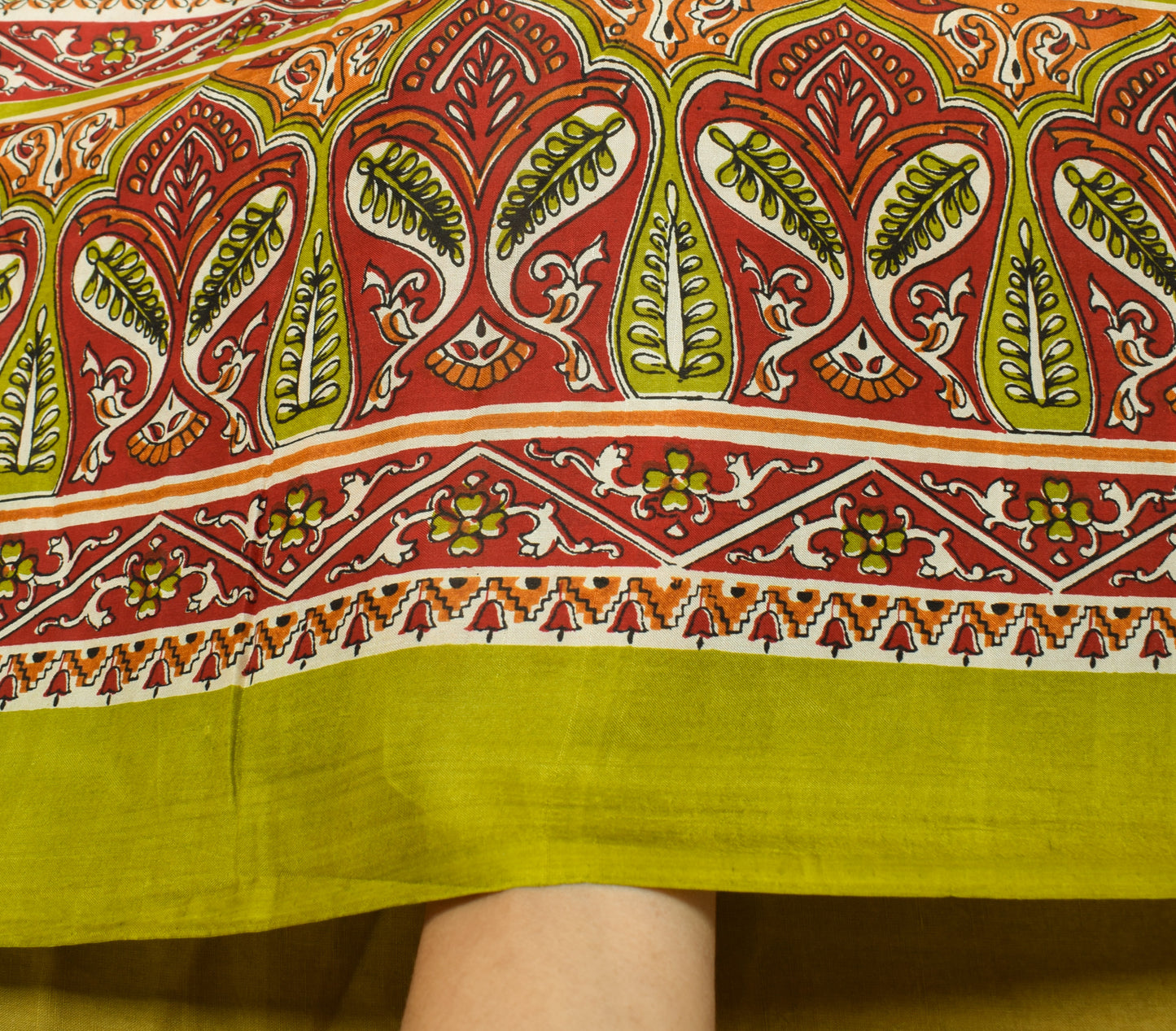 Sushila Vintage Cream Saree 100% Pure Silk Printed Paisley Soft Craft Fabric
