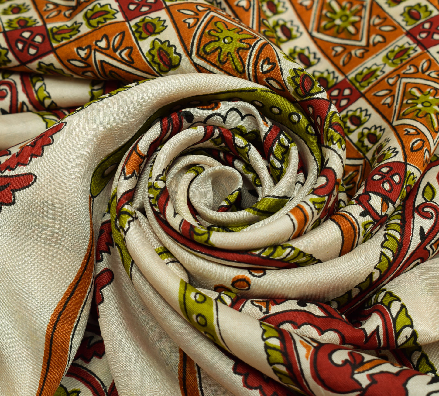Sushila Vintage Cream Saree 100% Pure Silk Printed Paisley Soft Craft Fabric