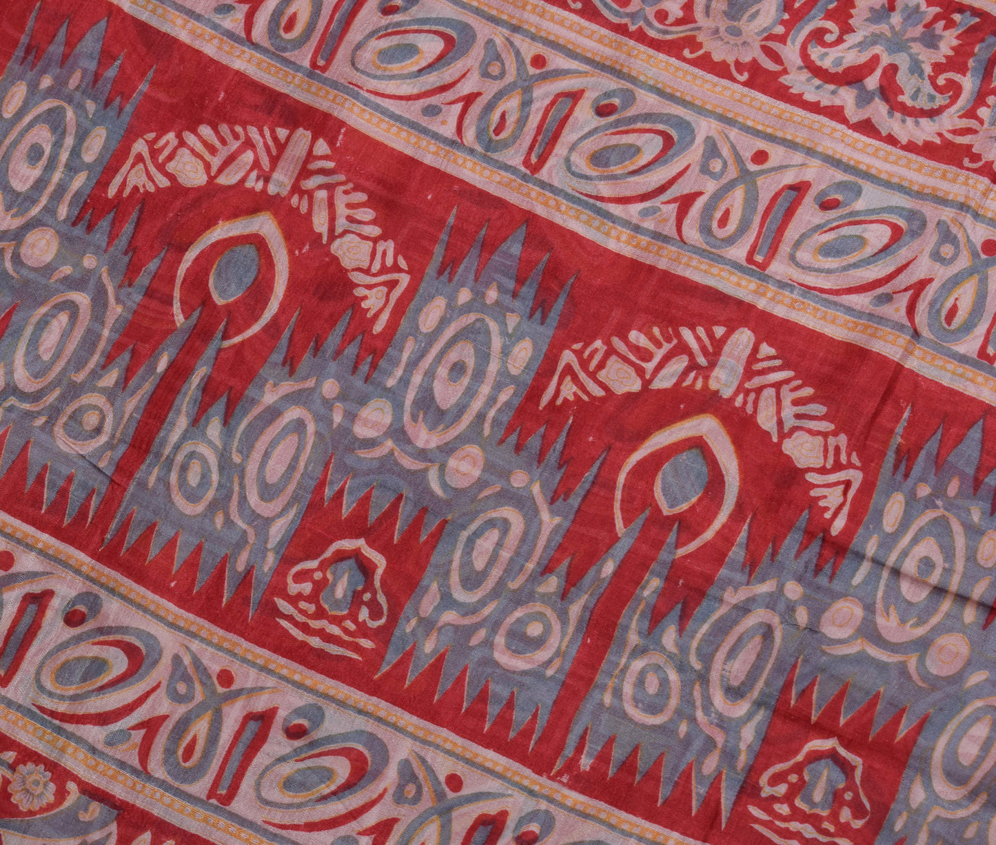 Sushila Vintage Red Indian Saree 100% Pure Silk Printed Animals Craft Fabric