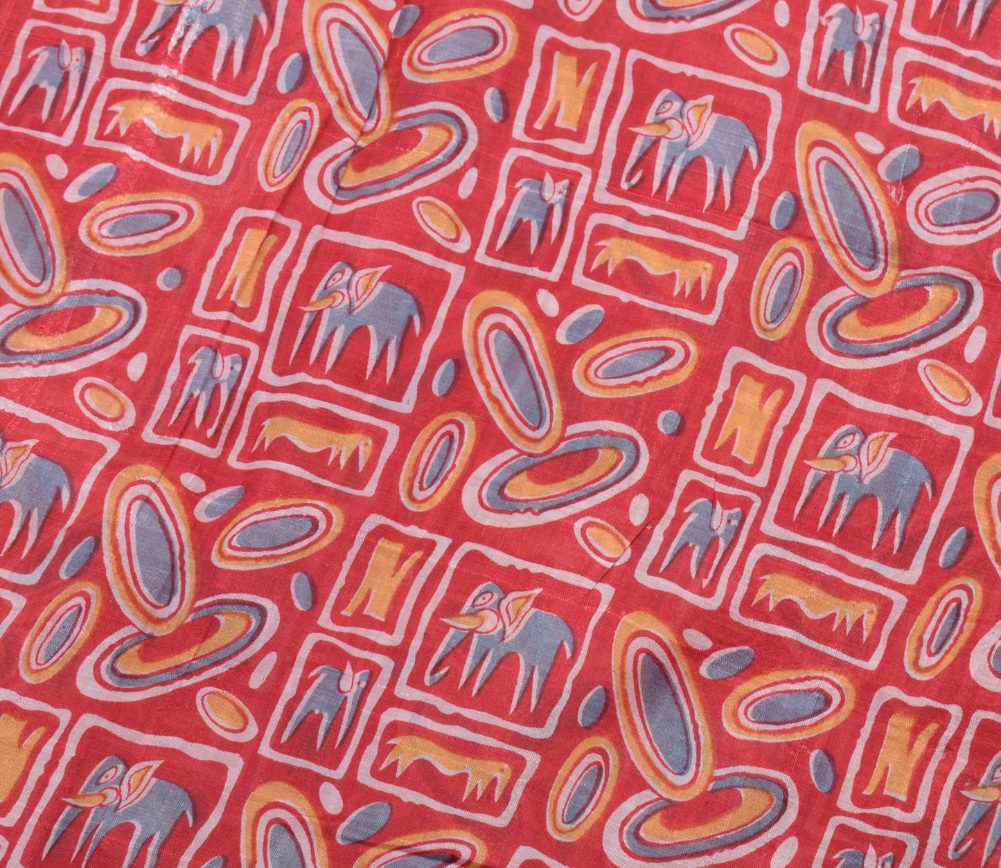 Sushila Vintage Red Indian Saree 100% Pure Silk Printed Animals Craft Fabric