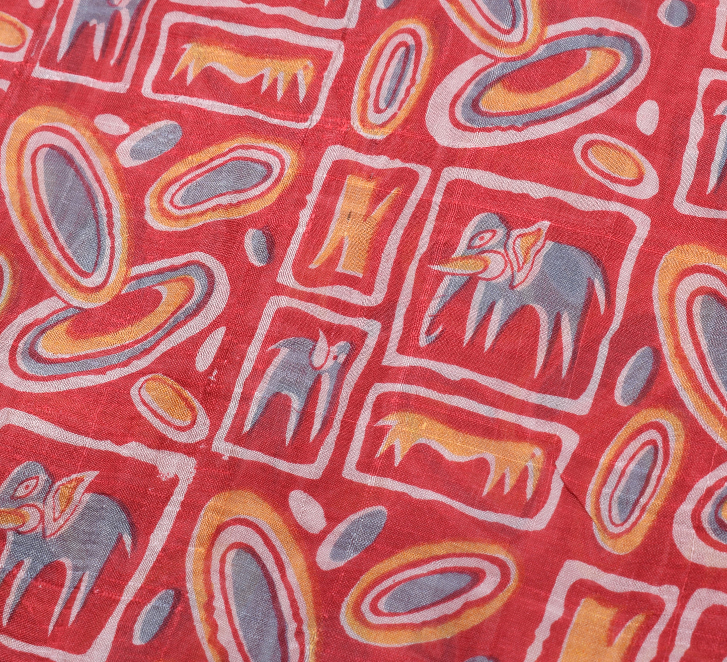 Sushila Vintage Red Indian Saree 100% Pure Silk Printed Animals Craft Fabric
