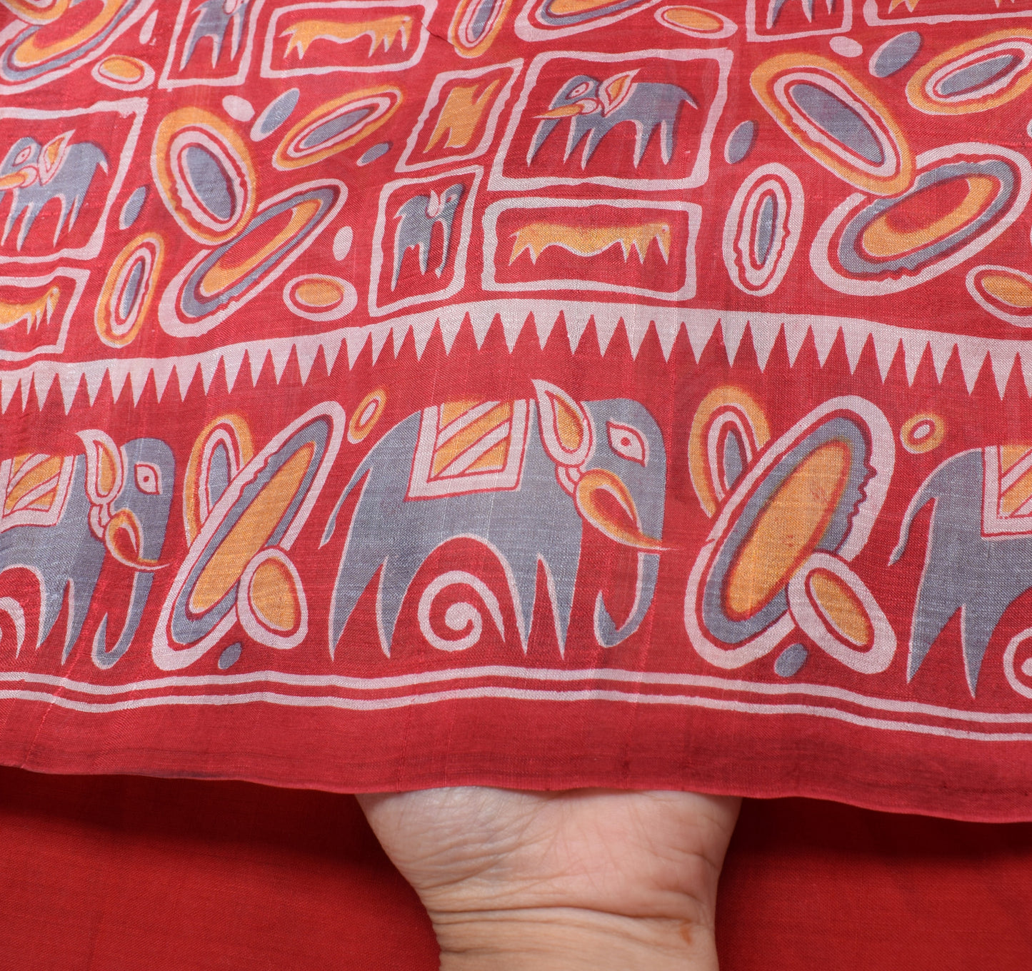 Sushila Vintage Red Indian Saree 100% Pure Silk Printed Animals Craft Fabric