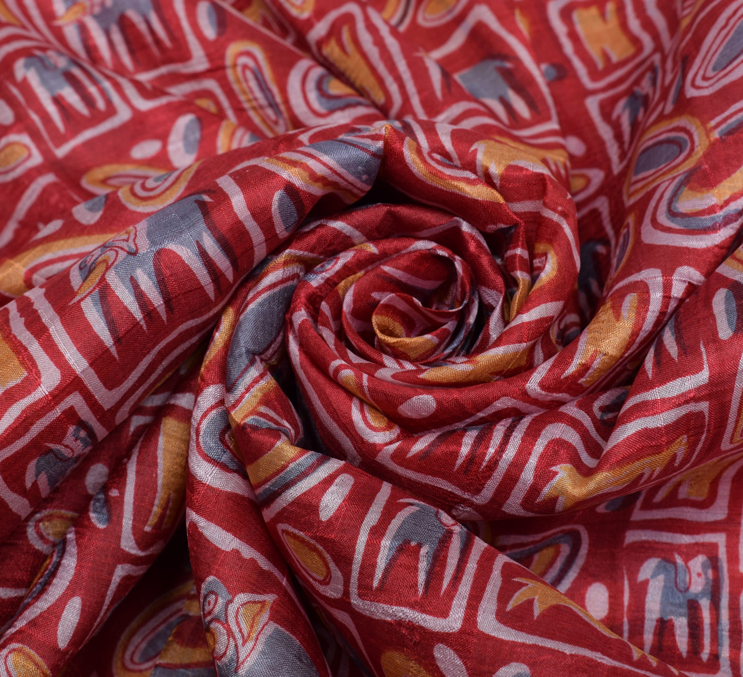 Sushila Vintage Red Indian Saree 100% Pure Silk Printed Animals Craft Fabric