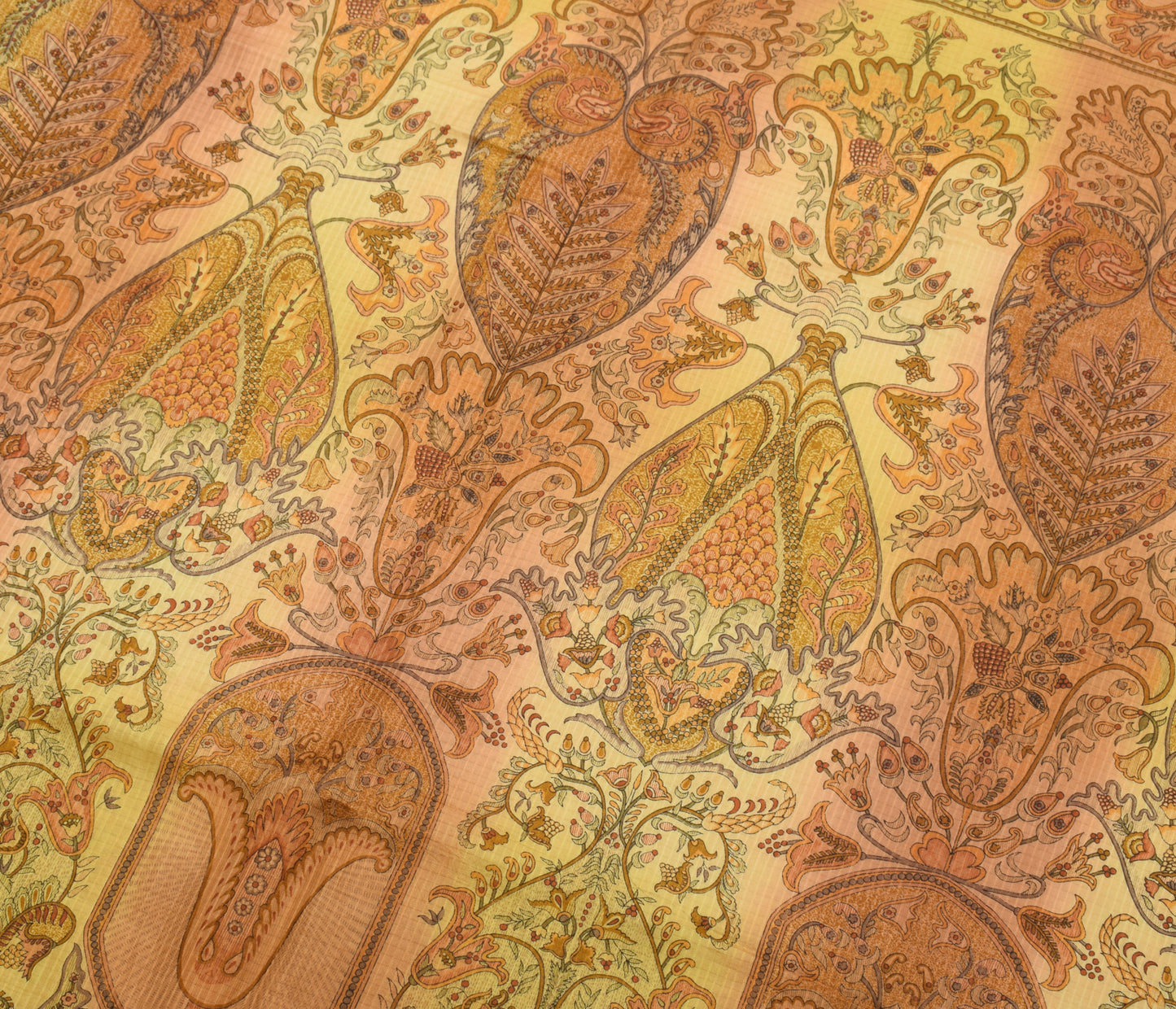 Sushila Vintage Yellow Saree 100% Pure Silk Printed Checks Soft Craft Fabric