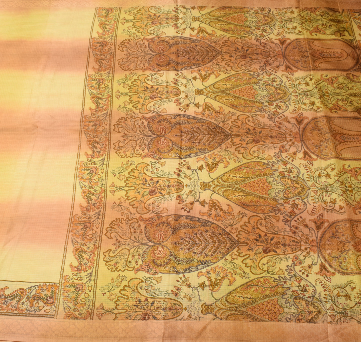 Sushila Vintage Yellow Saree 100% Pure Silk Printed Checks Soft Craft Fabric