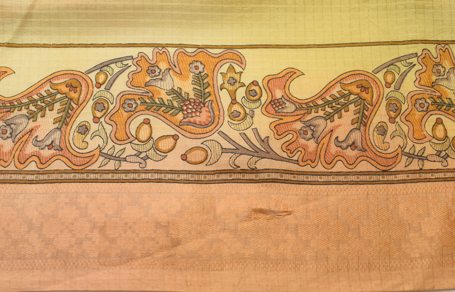 Sushila Vintage Yellow Saree 100% Pure Silk Printed Checks Soft Craft Fabric