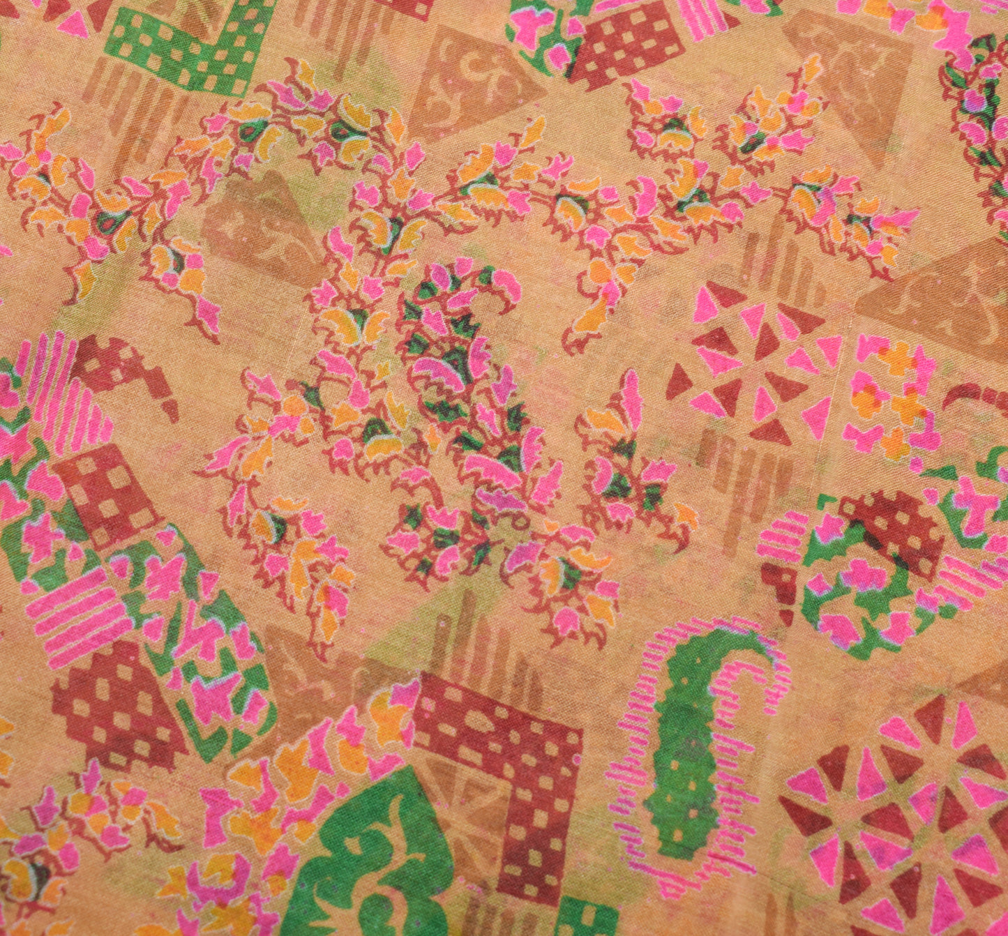 Sushila Vintage Brown Saree 100% Pure Silk Printed Paisley 5 Yard Craft Fabric