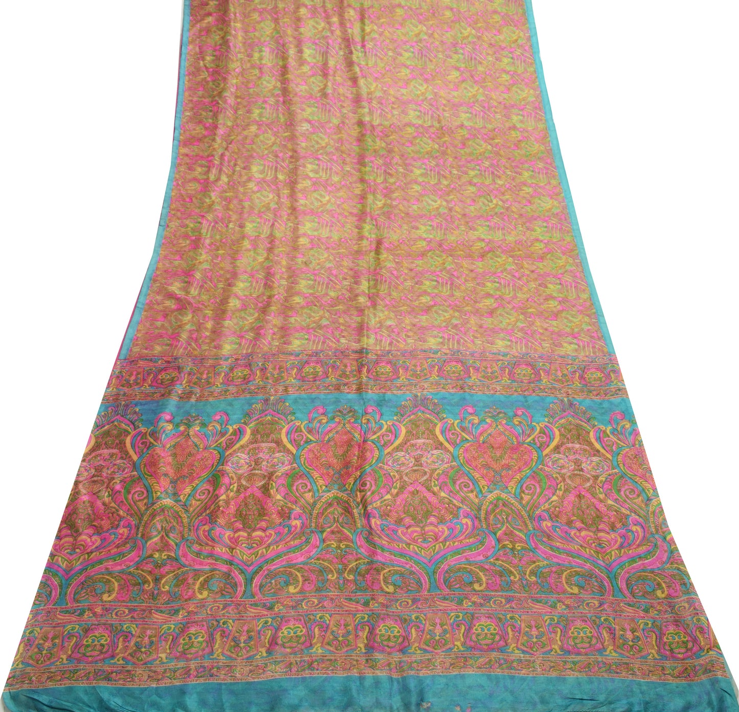Sushila Vintage Brown Saree 100% Pure Silk Printed Abstract Soft Craft Fabric
