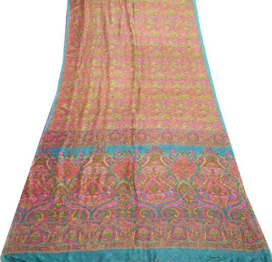 Sushila Vintage Brown Saree 100% Pure Silk Printed Abstract Soft Craft Fabric