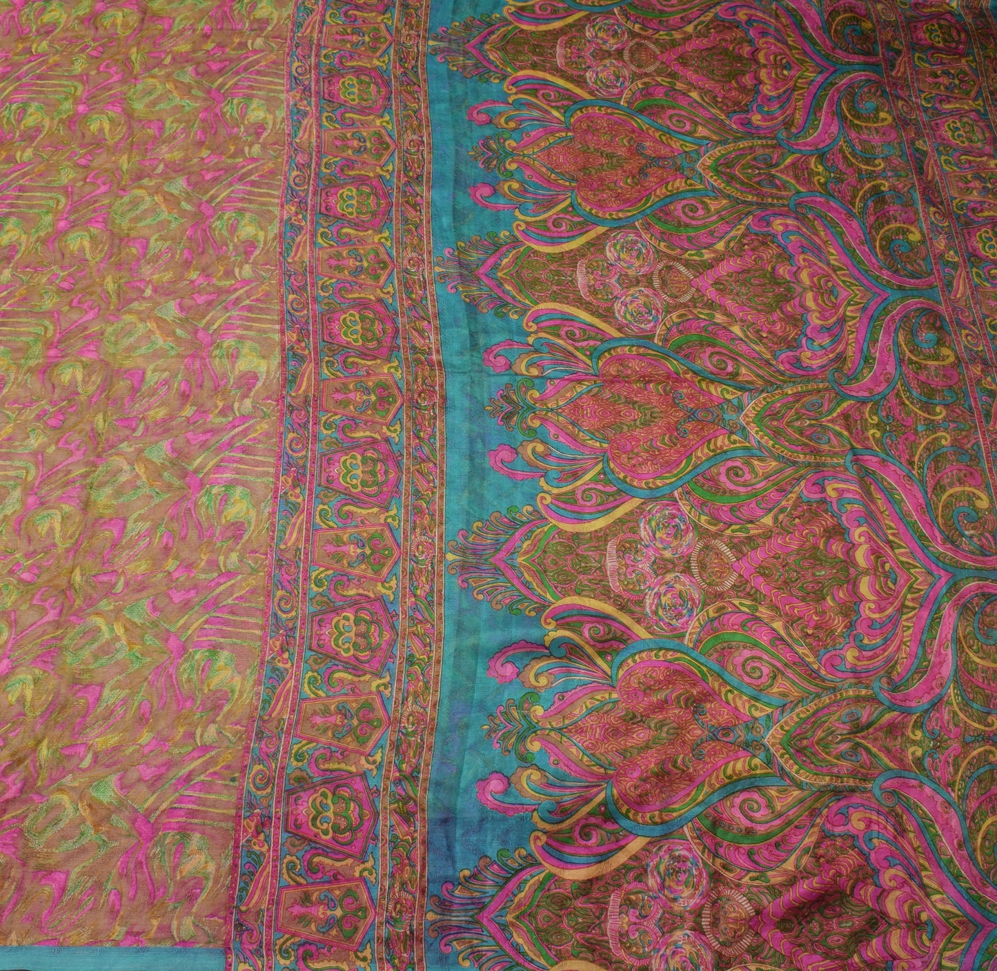 Sushila Vintage Brown Saree 100% Pure Silk Printed Abstract Soft Craft Fabric