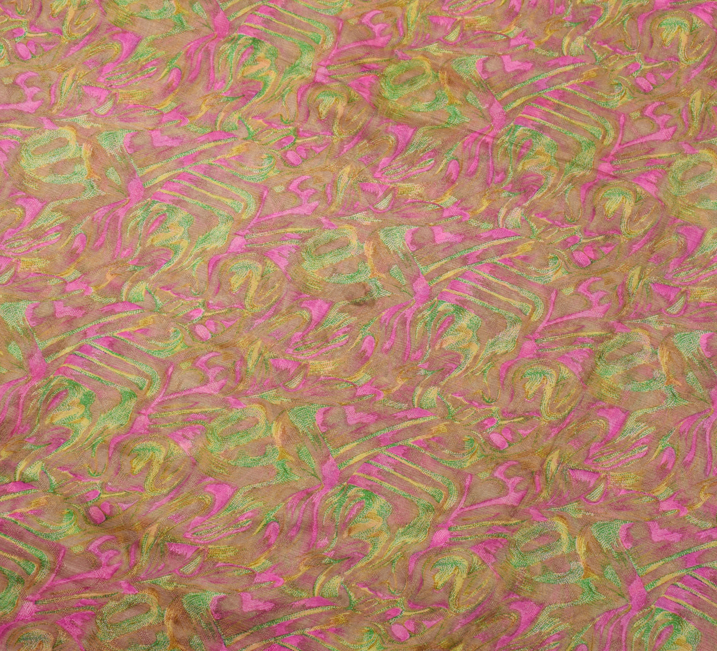 Sushila Vintage Brown Saree 100% Pure Silk Printed Abstract Soft Craft Fabric