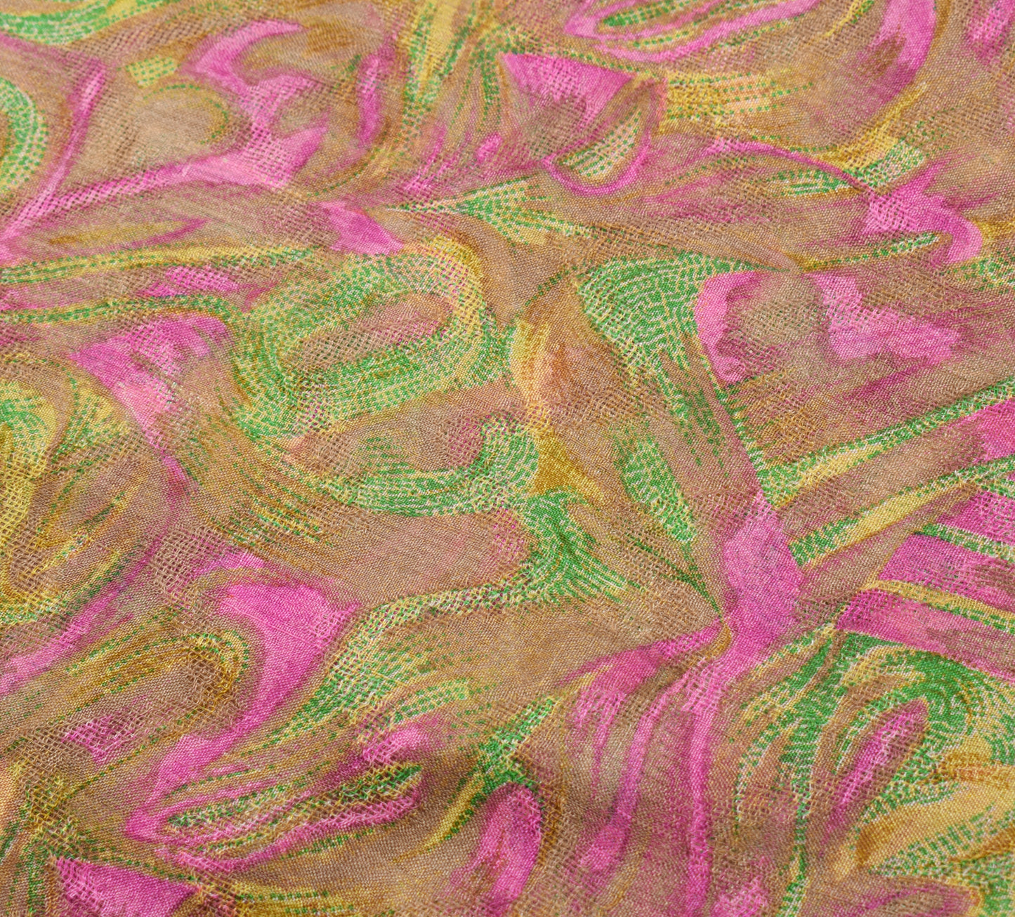 Sushila Vintage Brown Saree 100% Pure Silk Printed Abstract Soft Craft Fabric