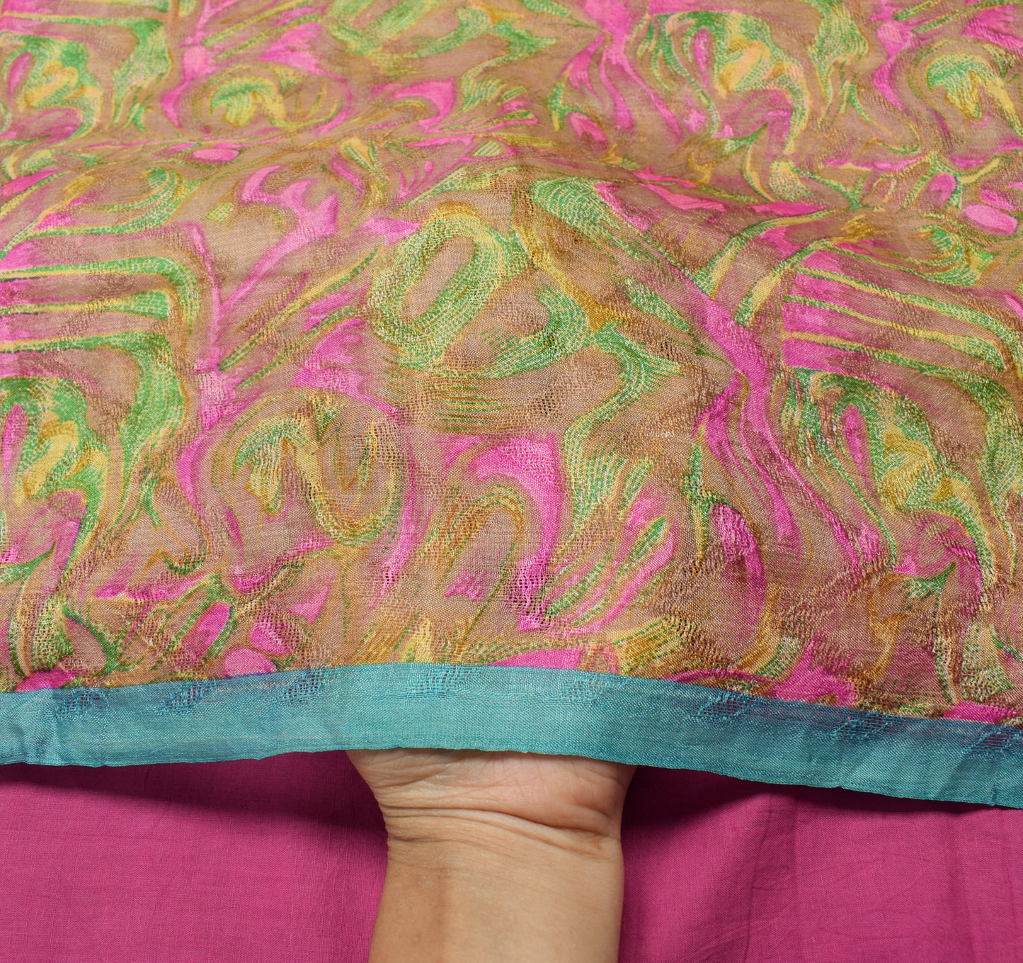 Sushila Vintage Brown Saree 100% Pure Silk Printed Abstract Soft Craft Fabric