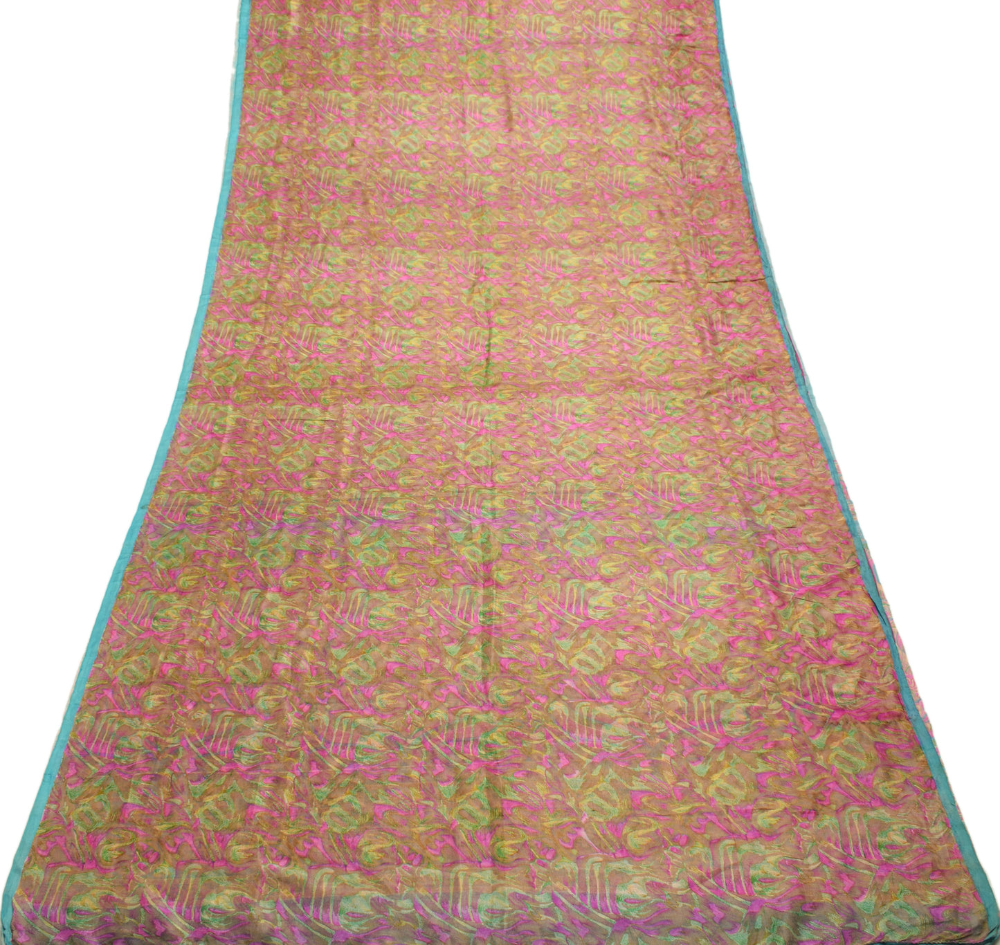 Sushila Vintage Brown Saree 100% Pure Silk Printed Abstract Soft Craft Fabric