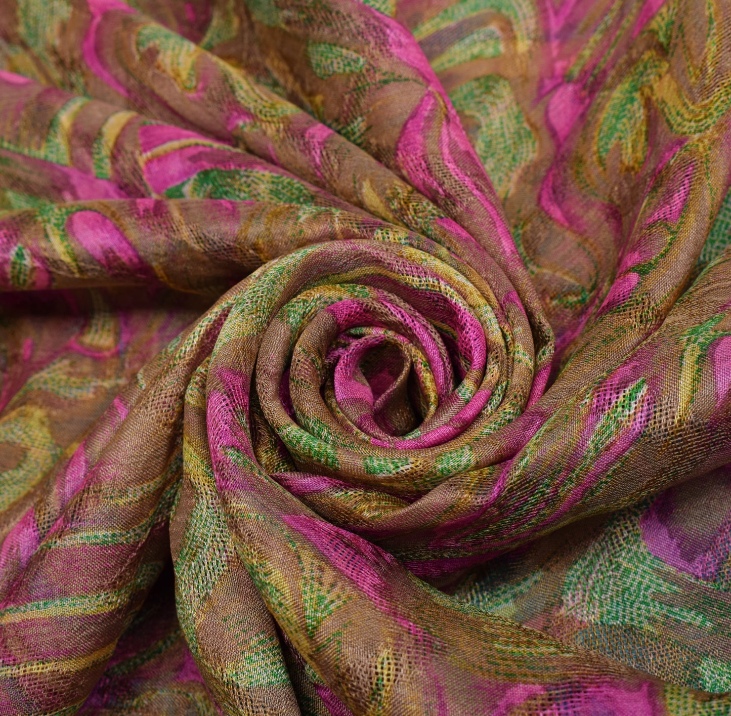 Sushila Vintage Brown Saree 100% Pure Silk Printed Abstract Soft Craft Fabric