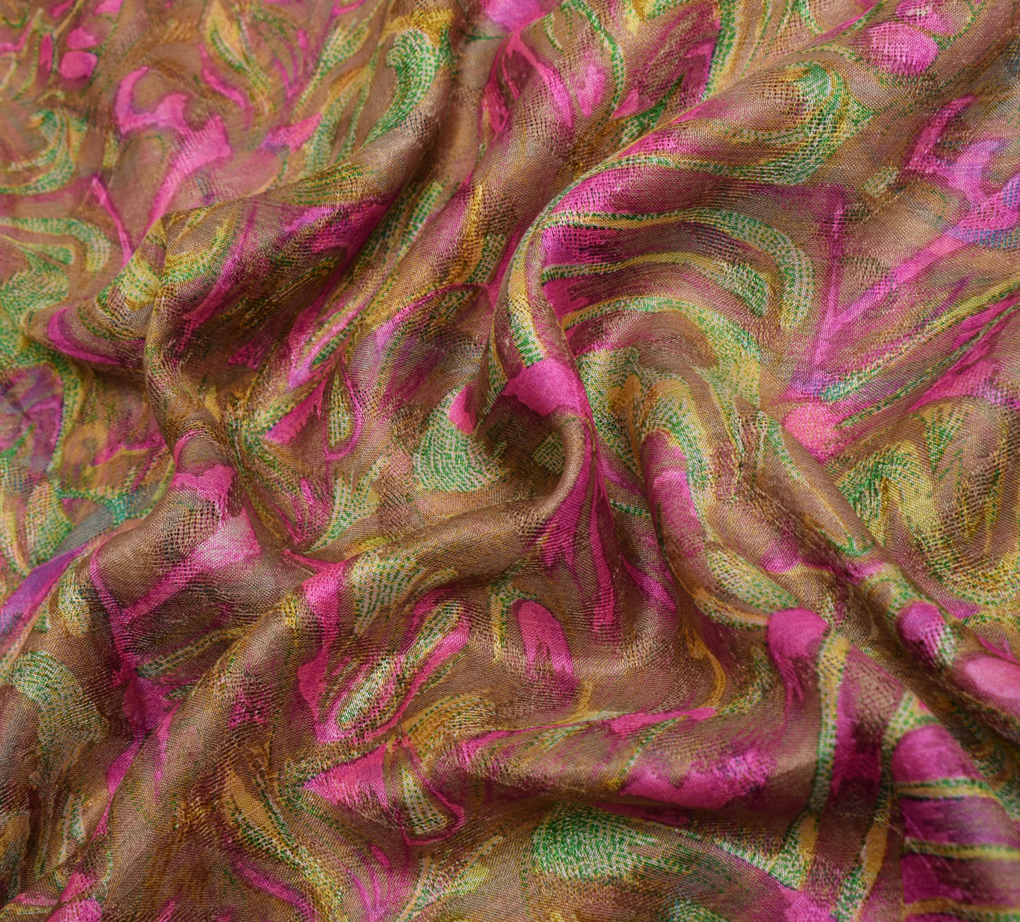 Sushila Vintage Brown Saree 100% Pure Silk Printed Abstract Soft Craft Fabric