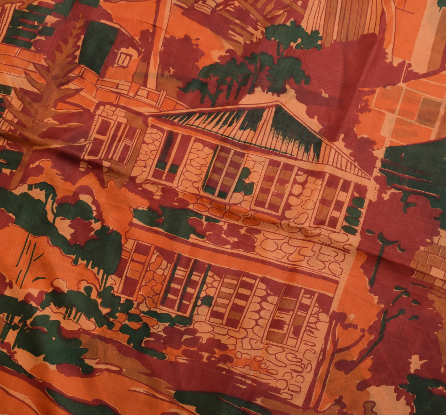 Sushila Vintage Brown Indian Saree 100% Pure Silk Printed 5 YD Soft Craft Fabric