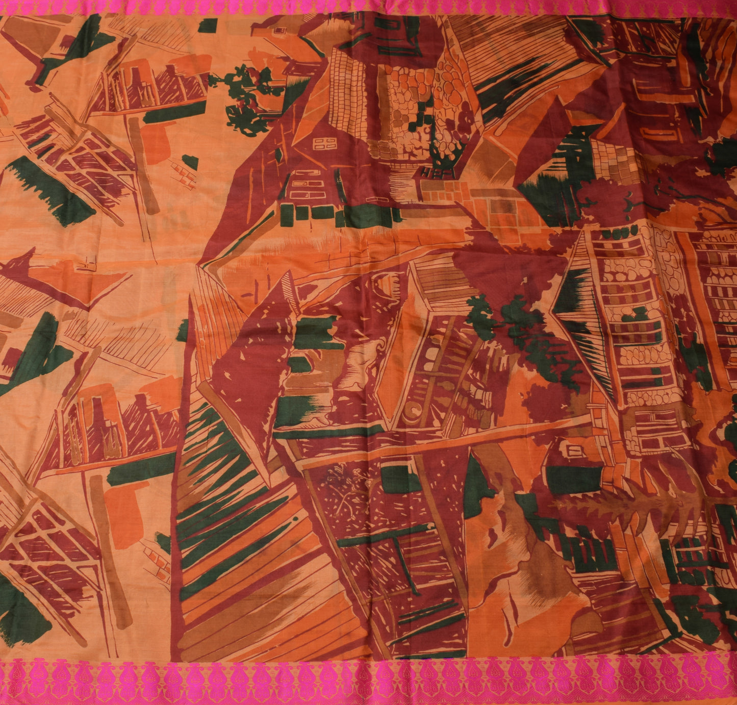 Sushila Vintage Brown Indian Saree 100% Pure Silk Printed 5 YD Soft Craft Fabric