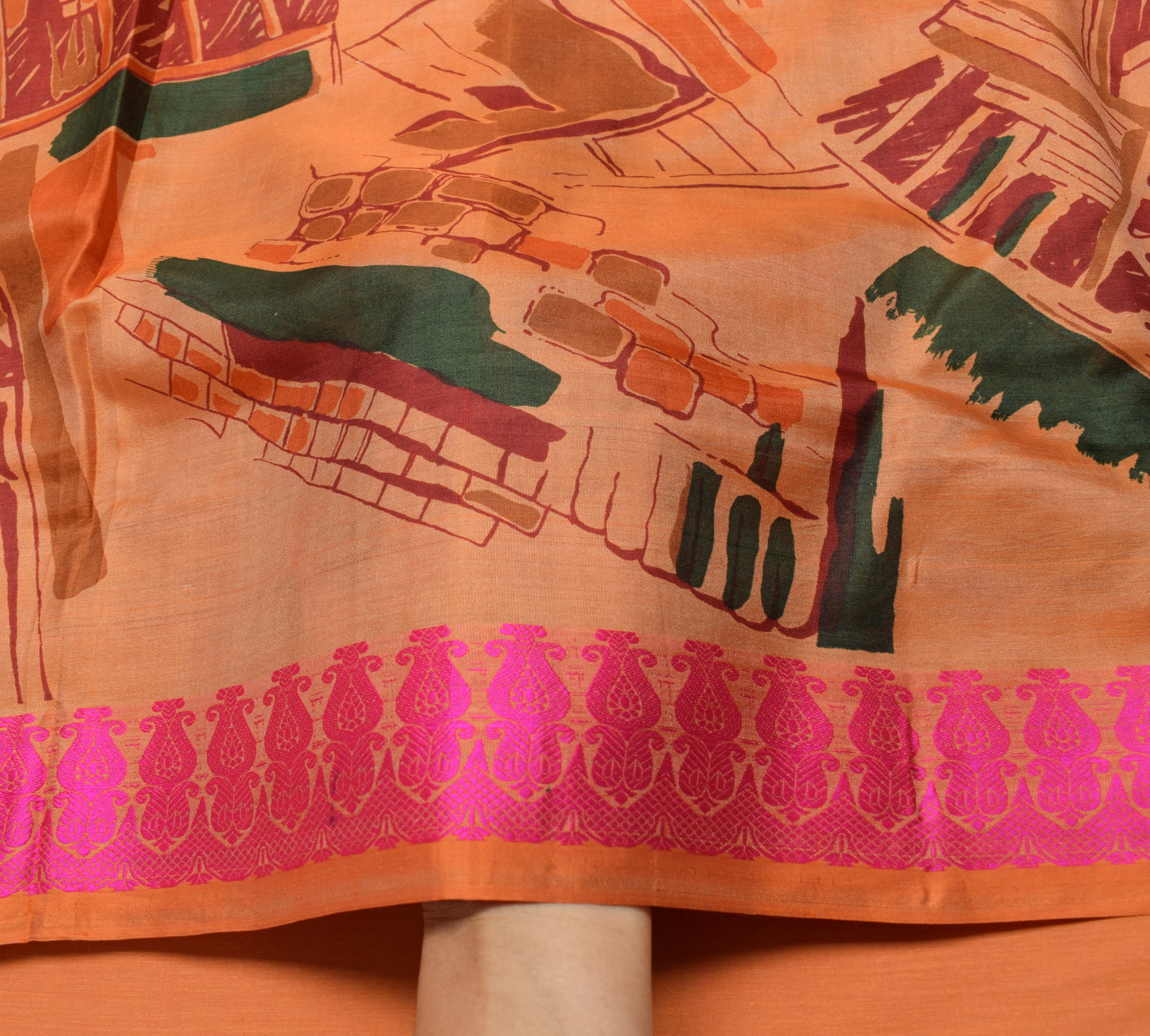 Sushila Vintage Brown Indian Saree 100% Pure Silk Printed 5 YD Soft Craft Fabric