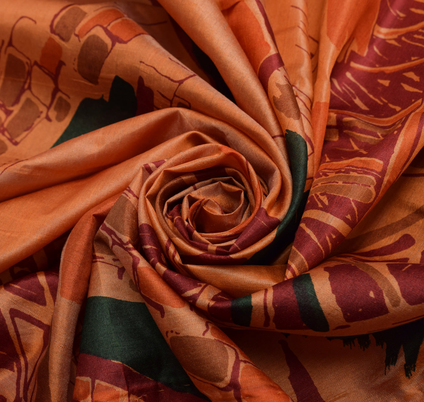 Sushila Vintage Brown Indian Saree 100% Pure Silk Printed 5 YD Soft Craft Fabric