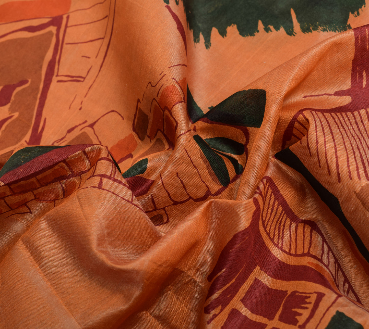 Sushila Vintage Brown Indian Saree 100% Pure Silk Printed 5 YD Soft Craft Fabric