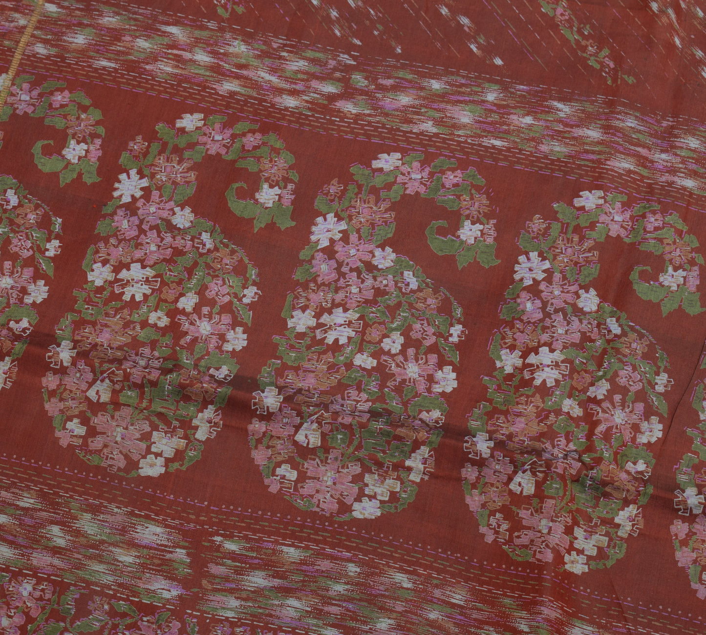 Sushila Vintage Dark Brown Indian Saree 100% Pure Silk Printed 5 YD Craft Fabric