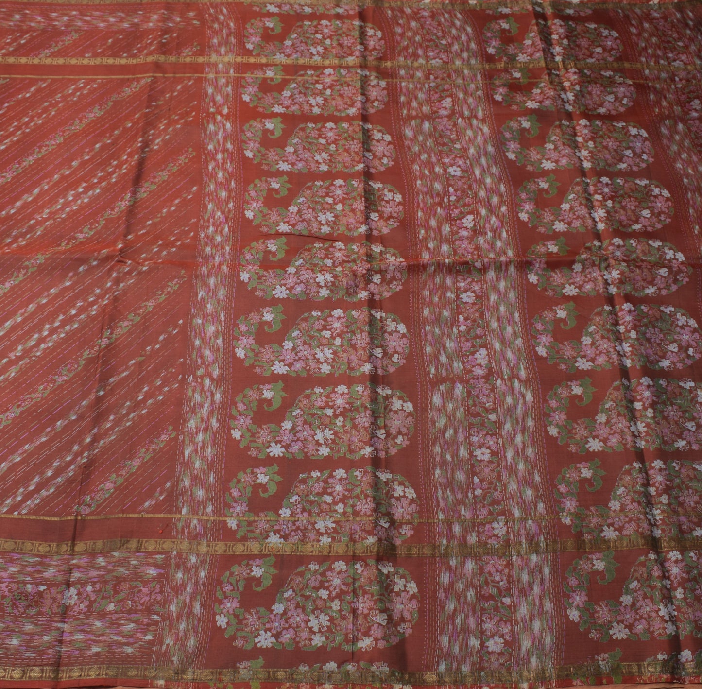 Sushila Vintage Dark Brown Indian Saree 100% Pure Silk Printed 5 YD Craft Fabric