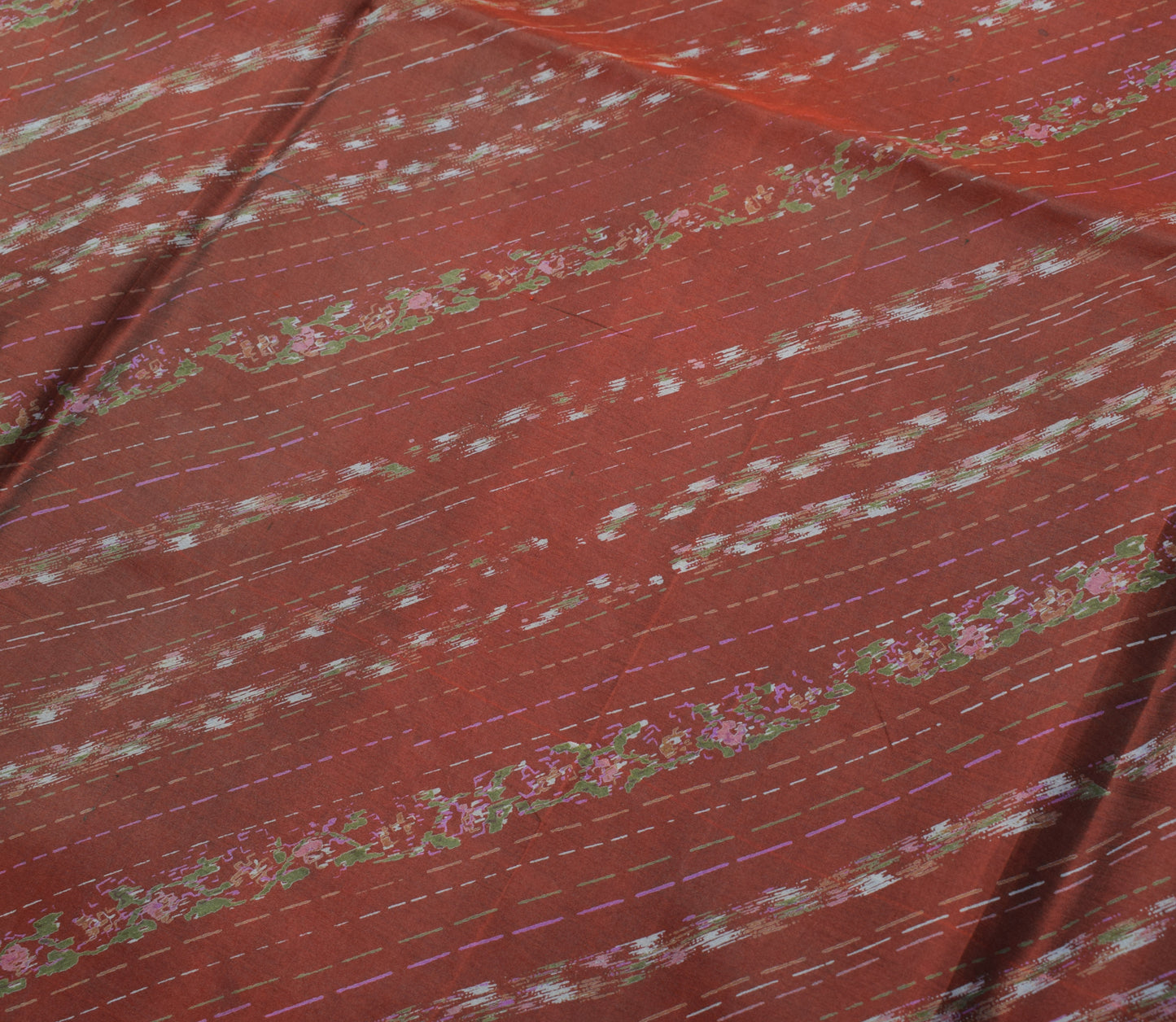 Sushila Vintage Dark Brown Indian Saree 100% Pure Silk Printed 5 YD Craft Fabric