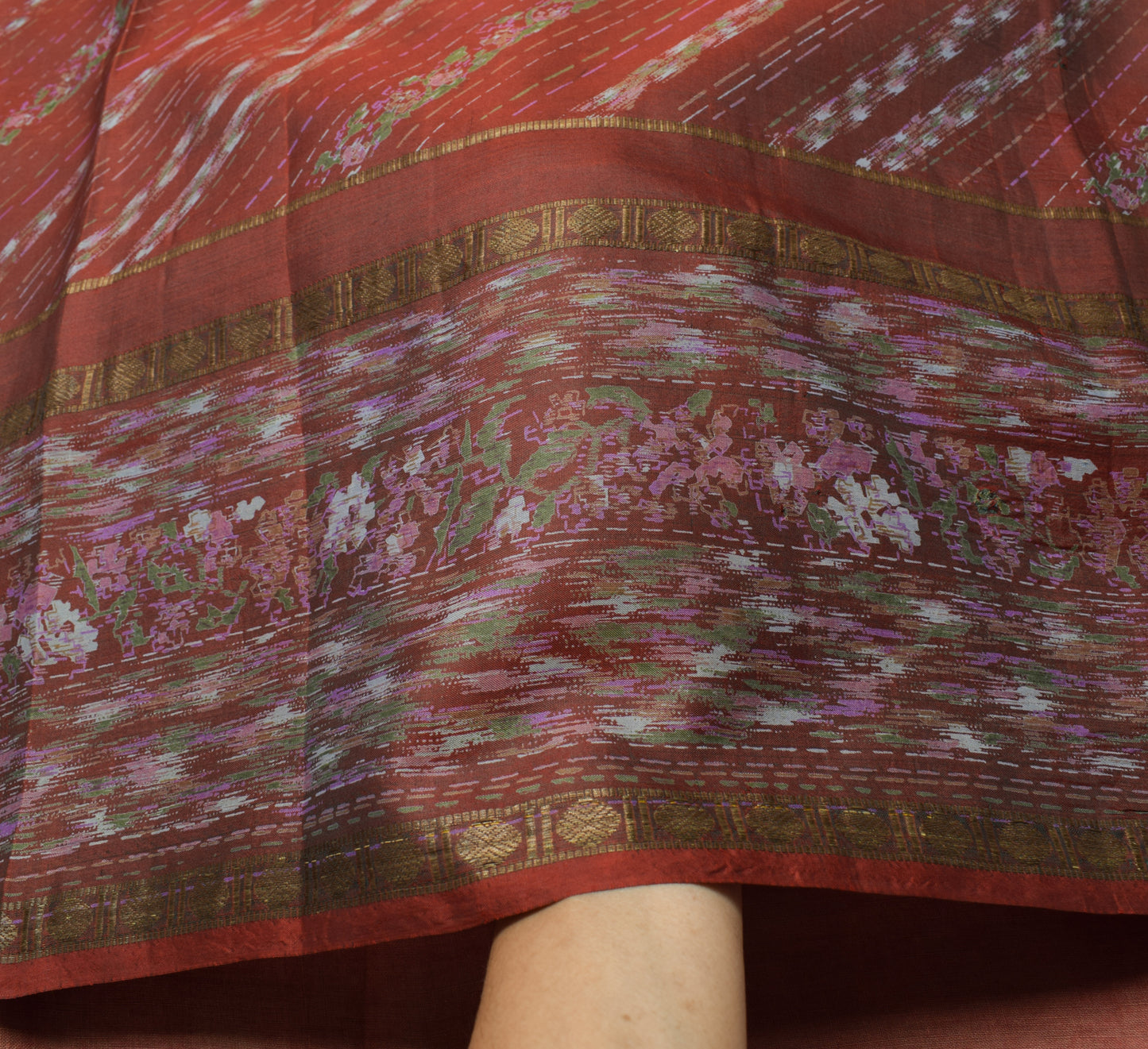 Sushila Vintage Dark Brown Indian Saree 100% Pure Silk Printed 5 YD Craft Fabric