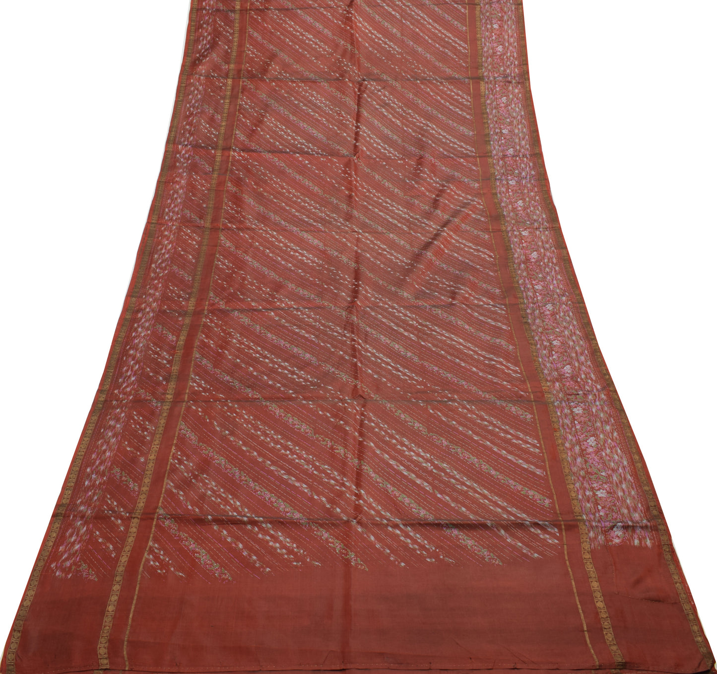 Sushila Vintage Dark Brown Indian Saree 100% Pure Silk Printed 5 YD Craft Fabric