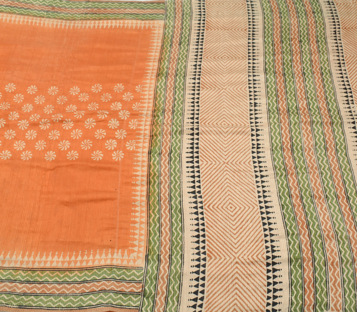 Sushila Vintage Orange Saree 100% Pure Silk Woven Floral Soft 5 YD Craft Fabric