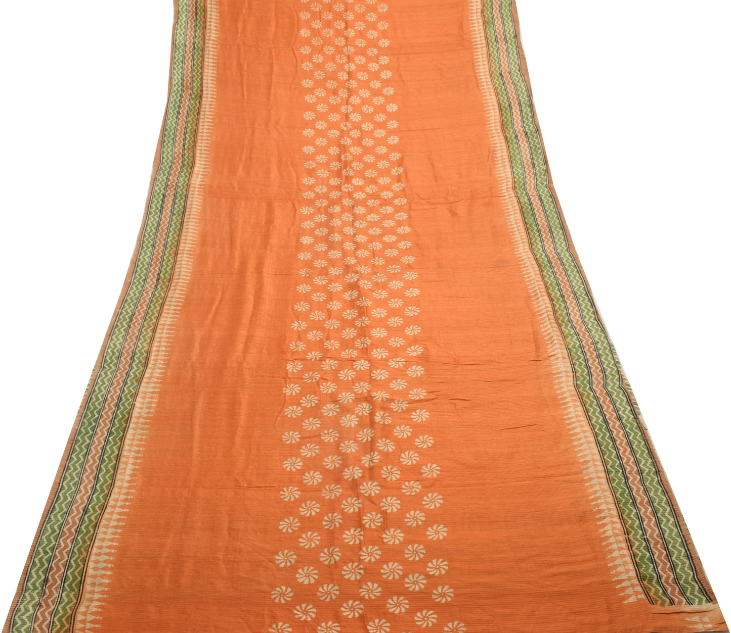 Sushila Vintage Orange Saree 100% Pure Silk Woven Floral Soft 5 YD Craft Fabric