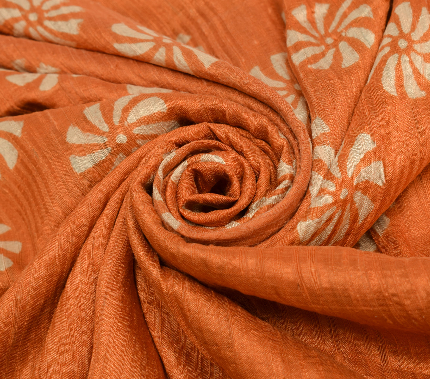 Sushila Vintage Orange Saree 100% Pure Silk Woven Floral Soft 5 YD Craft Fabric