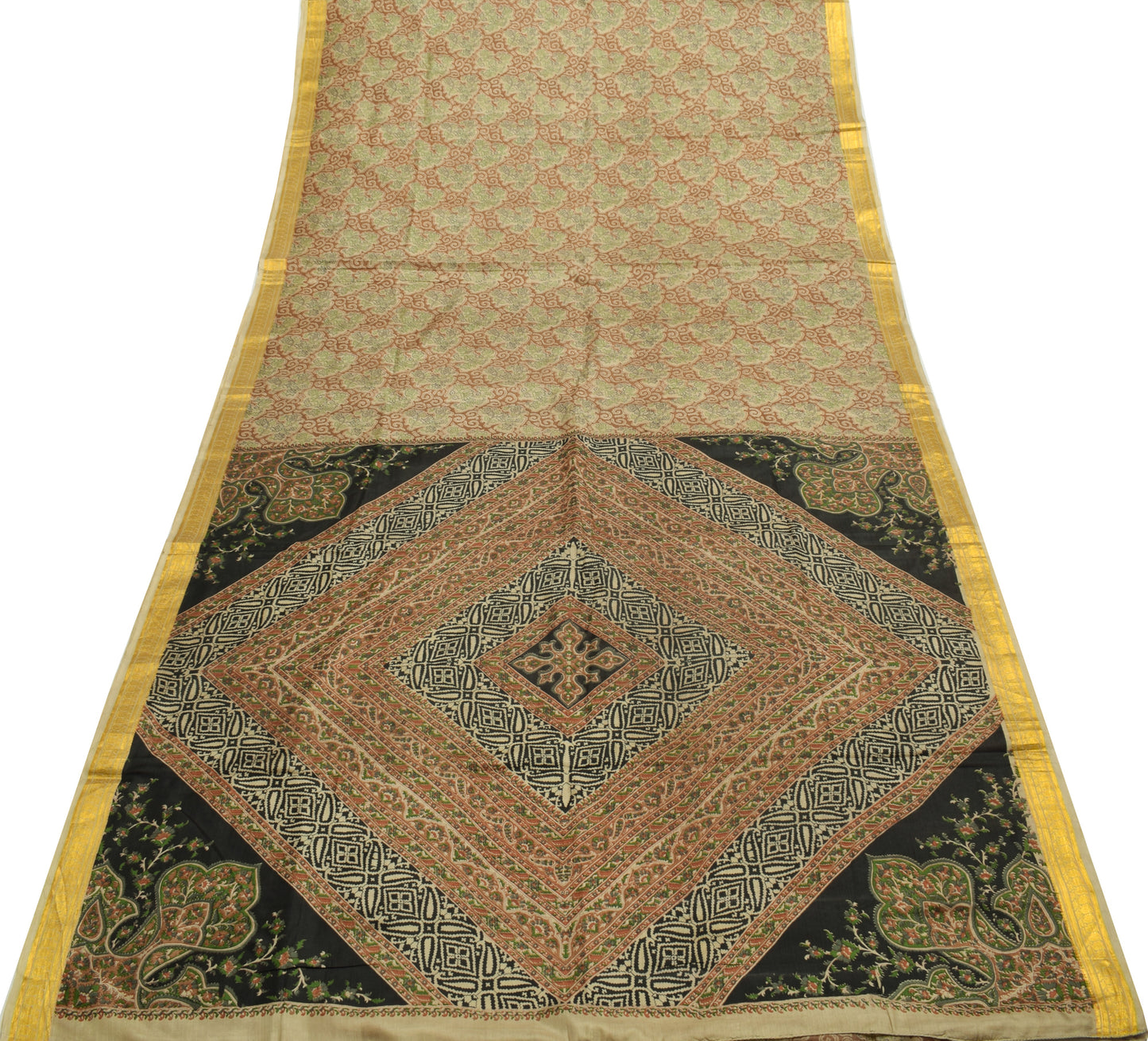 Sushila Vintage Indian Saree 100% Pure Silk Printed Floral 5 YardCraft Fabric