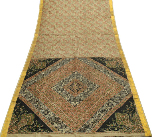 Sushila Vintage Indian Saree 100% Pure Silk Printed Floral 5 YardCraft Fabric
