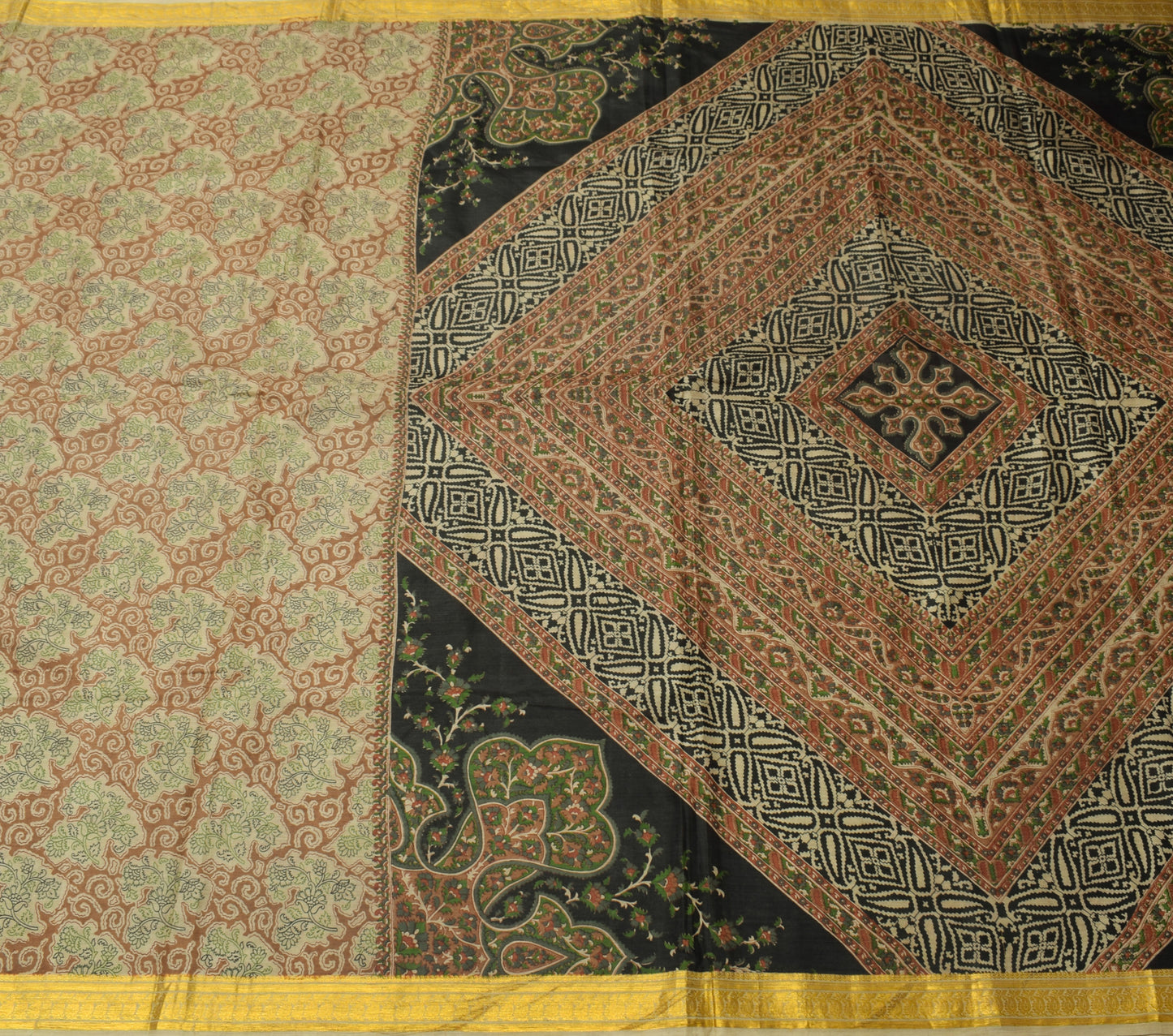 Sushila Vintage Indian Saree 100% Pure Silk Printed Floral 5 YardCraft Fabric