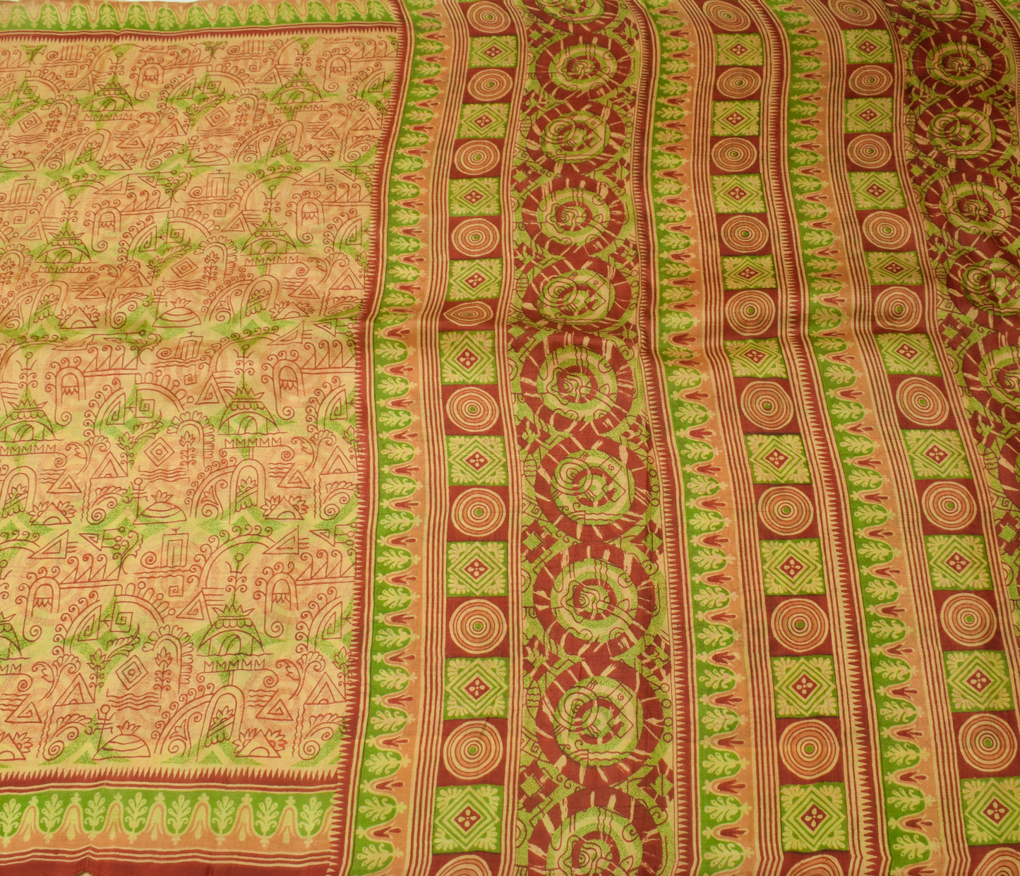 Sushila Vintage Brown Indian Saree 100%Pure Silk Printed Floral 5YD Craft Fabric