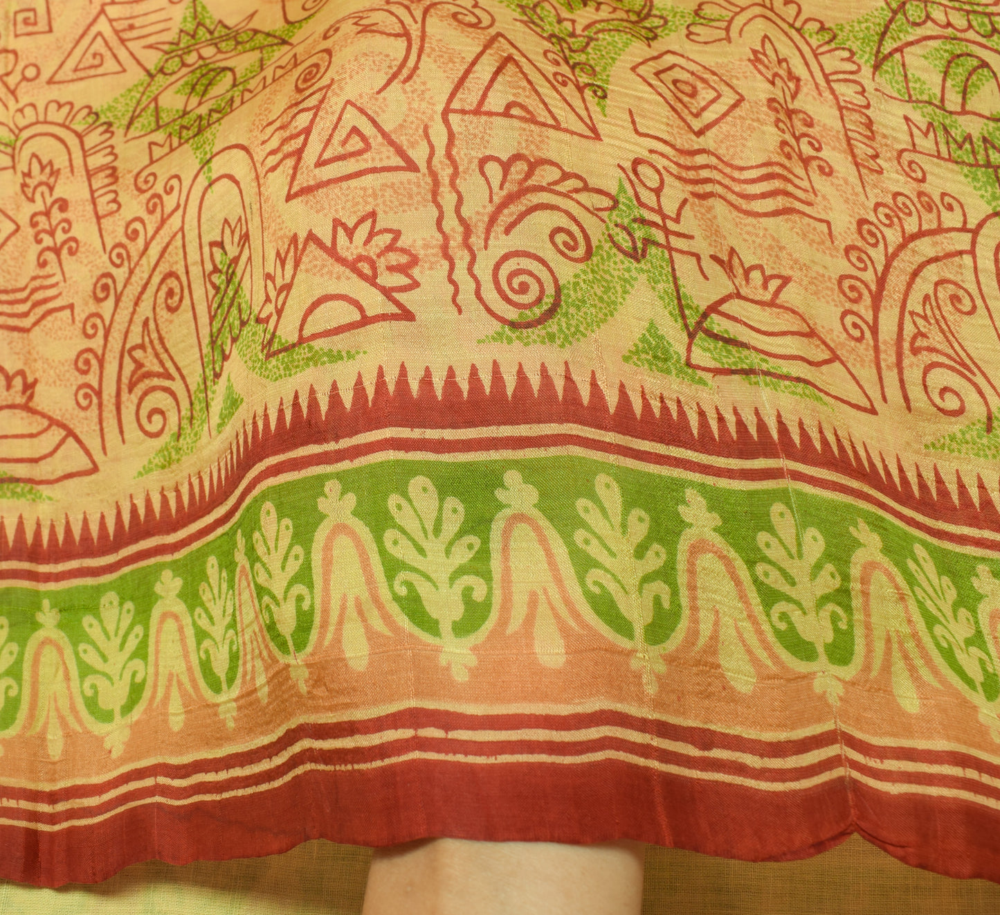 Sushila Vintage Brown Indian Saree 100%Pure Silk Printed Floral 5YD Craft Fabric