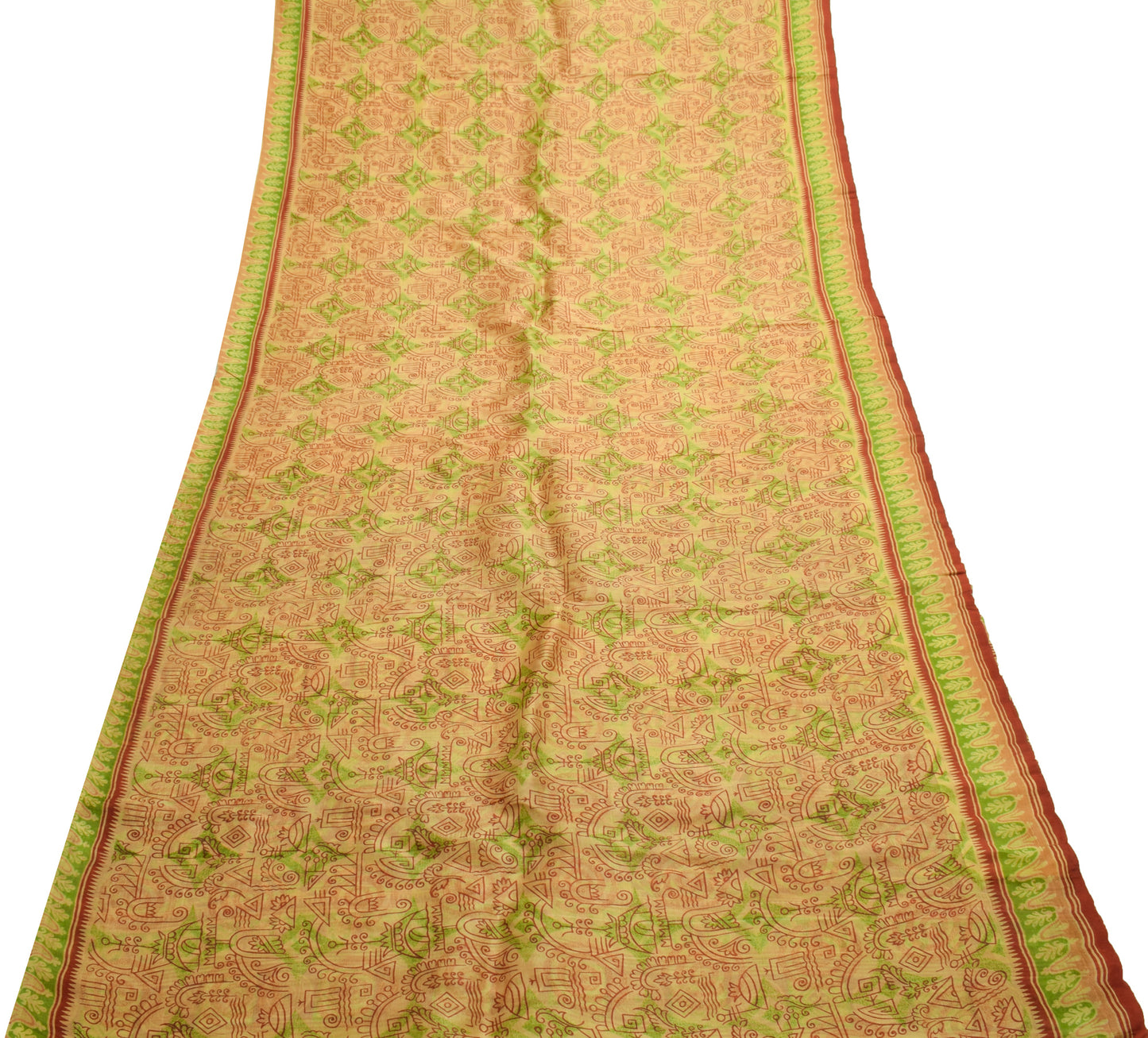 Sushila Vintage Brown Indian Saree 100%Pure Silk Printed Floral 5YD Craft Fabric