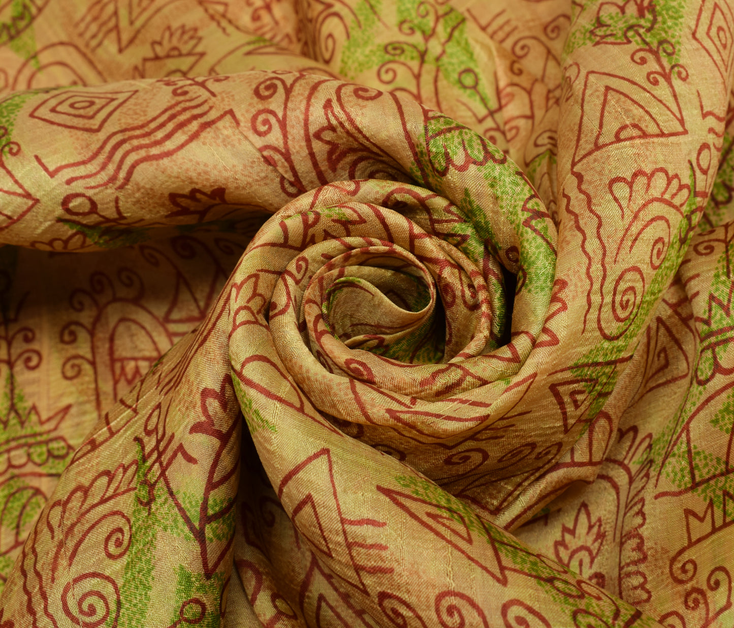 Sushila Vintage Brown Indian Saree 100%Pure Silk Printed Floral 5YD Craft Fabric