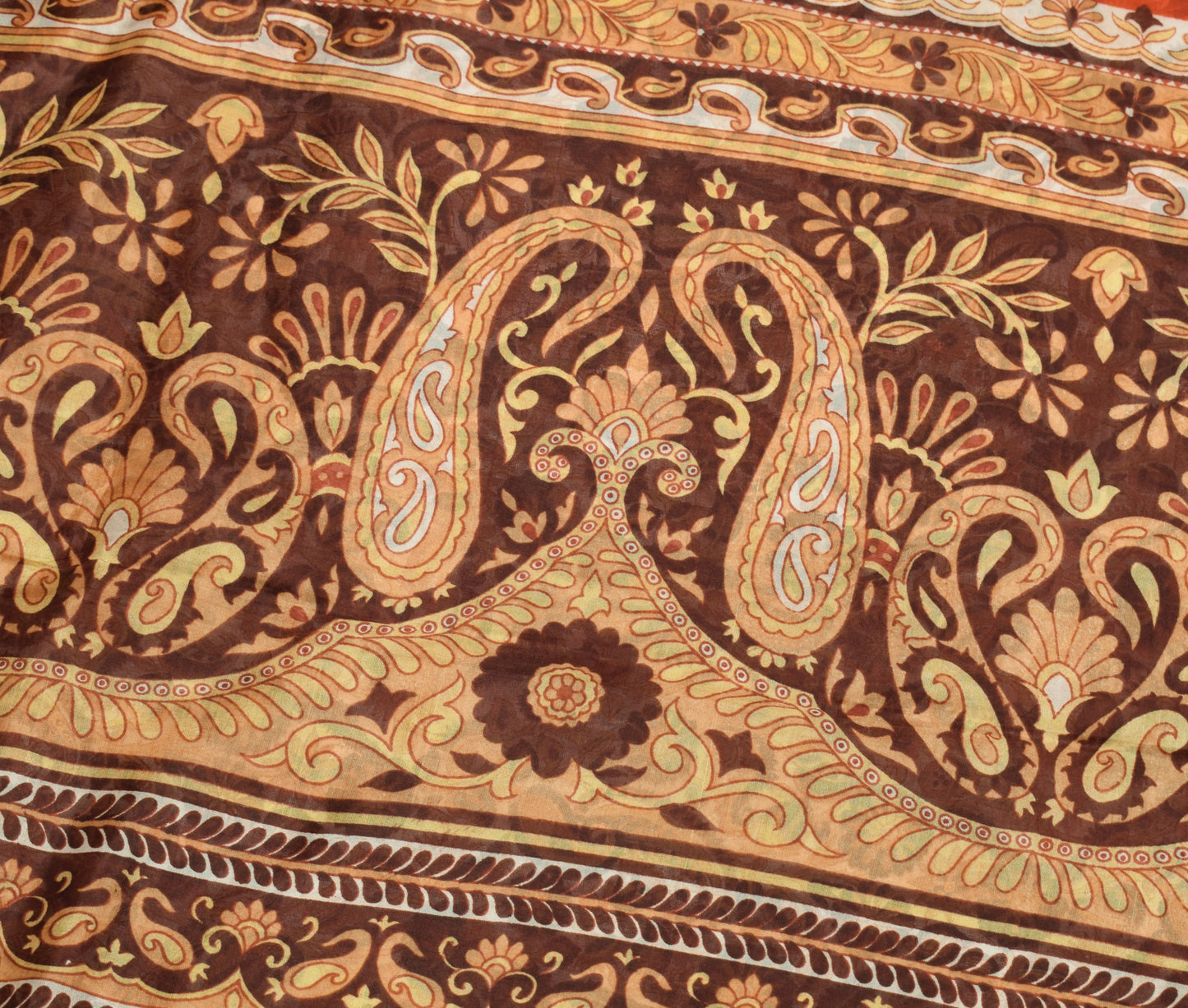 Sushila Vintage Saree 100% Pure Silk Printed Floral & Paisley 5 YD Craft Fabric