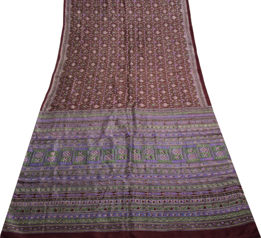 Sushila Vintage Dark Maroon Saree 100% Pure Silk Printed 5 YD Soft Craft Fabric